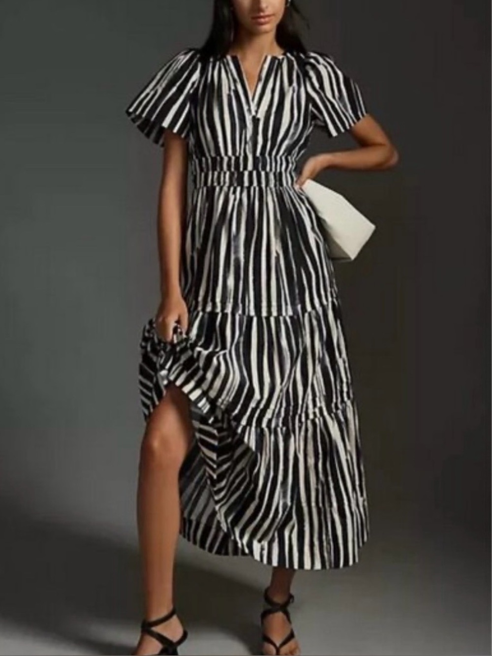 Anthropologie Black and White Striped Tiered Midi Dress size 3X - Picture 2 of 11